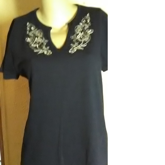Bit & Bridal Navy Cotton Knit Top Size L - Picture 3 of 5